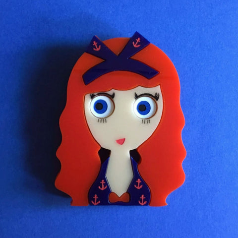 MAGGIE Acrylic brooch, Red Hair Pinup