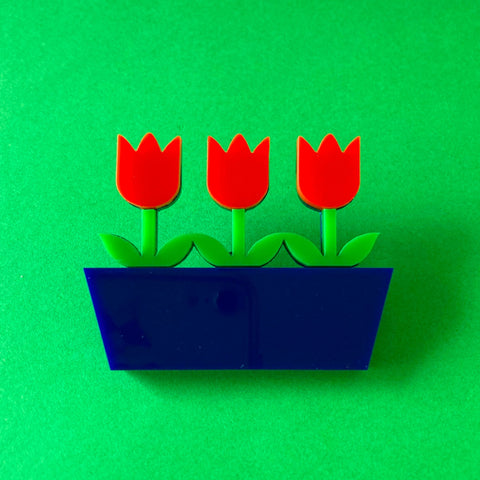 TULIPS IN A PLANTER Acrylic Brooch
