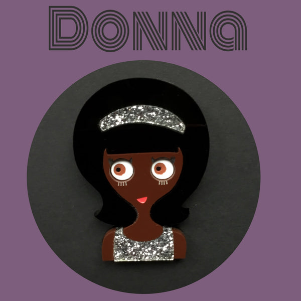 DONNA Acrylic Brooch, glitter dress and headband ready to party! - Isa Duval