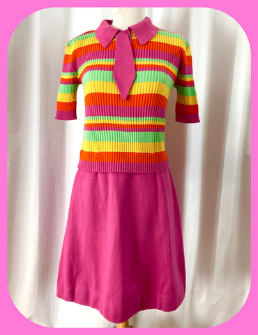 Robe multicolore en laine années 60