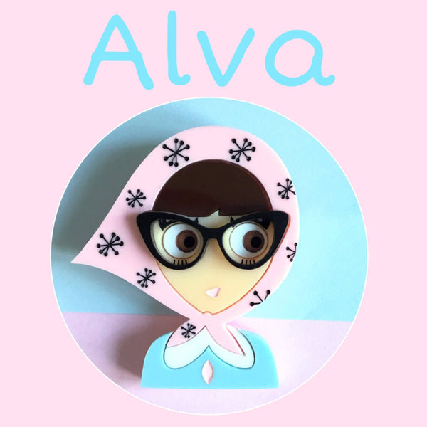 ALVA Acrylic Brooch, a girl from the fifties with retro glasses - Isa Duval