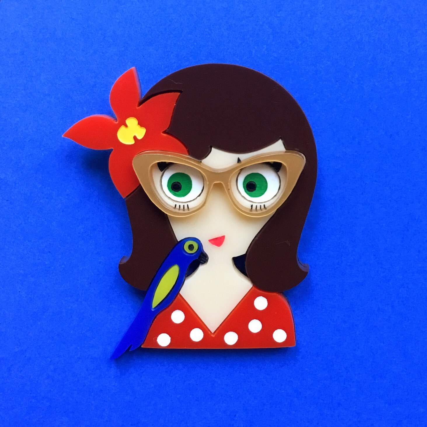 CARMEN Acrylic Brooch, May Pin-up & Parrot Limited Edition - Isa Duval