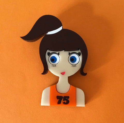 SALLY Acrylic Brooch - Running girl with an orange or pink top!🏃‍♀️ - Isa Duval