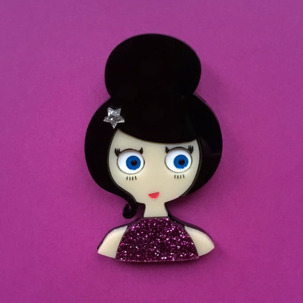 SOFIA Acrylic Brooch, pink glitter dress and silver star hair clip - Isa Duval