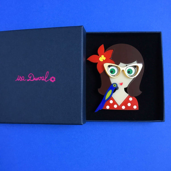 CARMEN Acrylic Brooch, May Pin-up & Parrot Limited Edition - Isa Duval