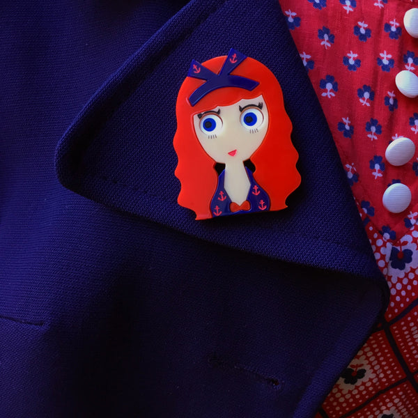 MAGGIE Acrylic brooch, Red Hair Pinup