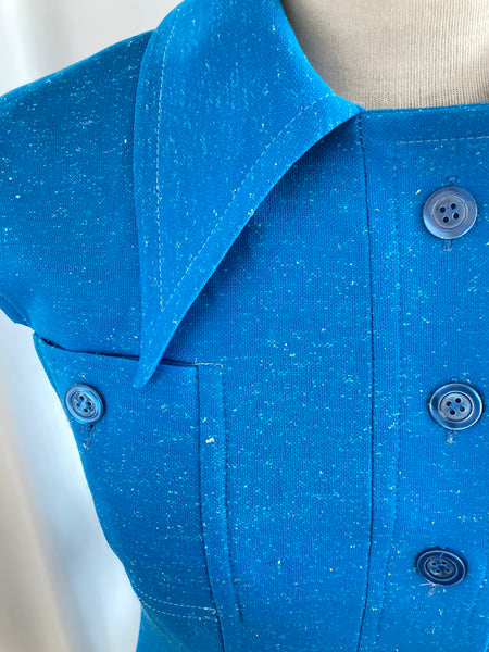 Robe sans manches Devernois turquoise  années 70