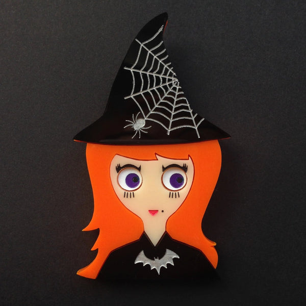 VICKY Halloween Acrylic Brooch, the little witch. - Isa Duval