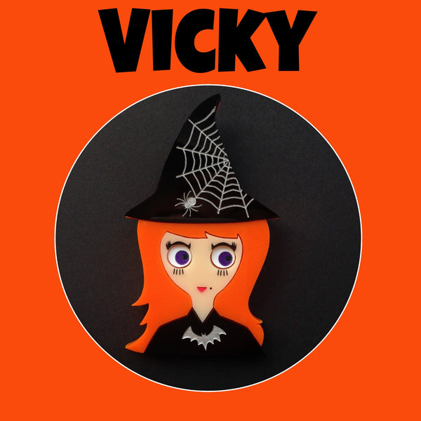 VICKY Halloween Acrylic Brooch, the little witch. - Isa Duval