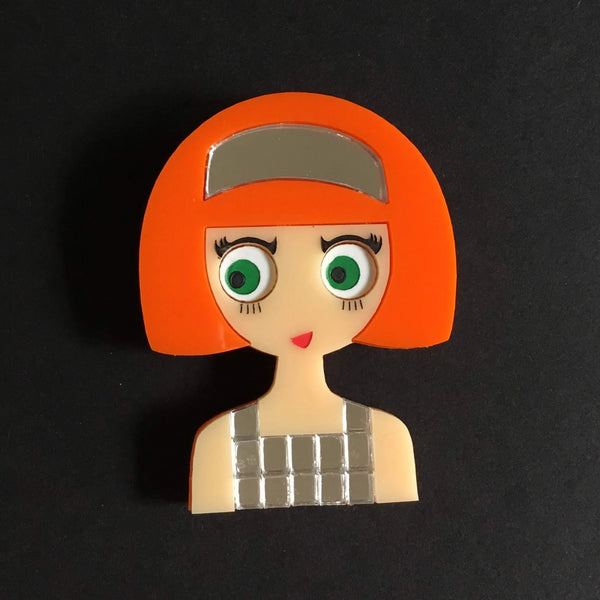 NAOMI Acrylic Brooch - Fashion Girl with a 60s Metallic Dress - Isa Duval